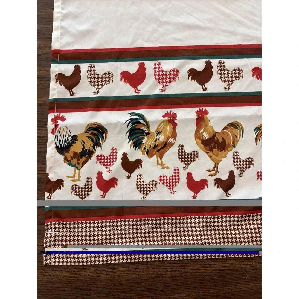 Rooster Print Window Curtain Panel Farmhouse Cottagecore Houndstooth